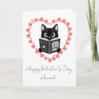 Cartão Personalized Black Cat Book Lover Valentine's Card