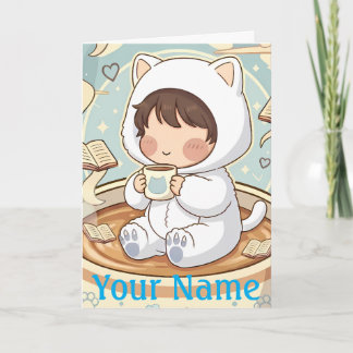 Cartão Personalized Cat Greeting Card for Book Lovers