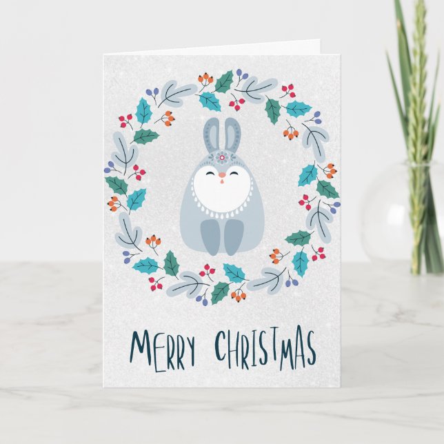 Cartão Personalized Charming Rabbit Christmas Card (Frente)