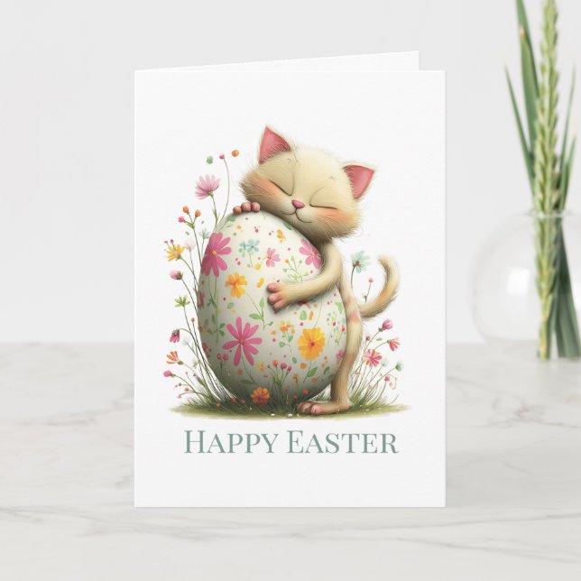 Cartão Personalized Cute Easter Kitten Folded Card (Frente)