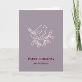 Cartão Personalized Family Name Merry Christmas Robin