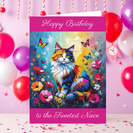 Cartão Personalized Happy Birthday for Niece Cute Cat