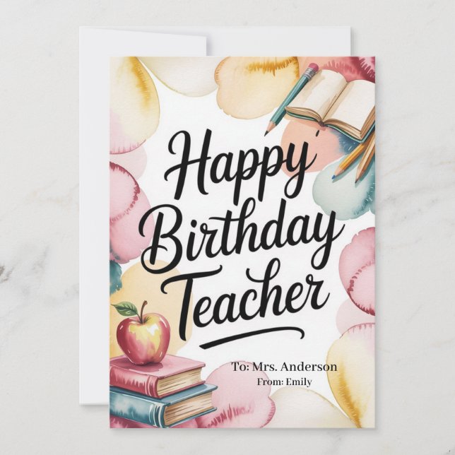 Cartão Personalized Happy Birthday Teacher (Frente)