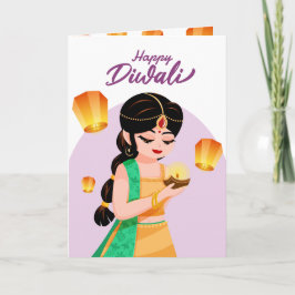 Cartão Personalized Indian Girl Diwali Floating Lantern