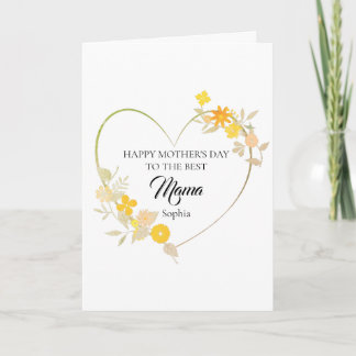 Cartão Personalized Mama Name Mother’s Day Floral Heart