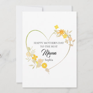Cartão Personalized Mama Name Mother’s Day Floral Heart