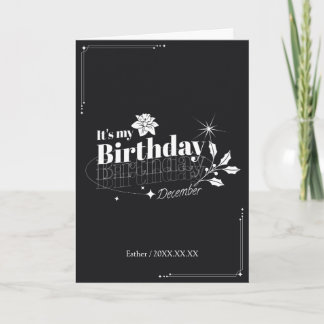Cartão Personalized Modern Black Floral December Birthday