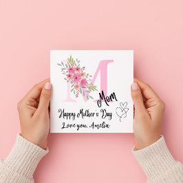 Cartão Personalized Mom Initial Floral Flat Card