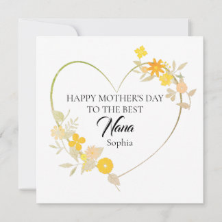 Cartão Personalized Nana Name Mother’s Day Floral Heart