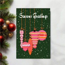 Cartão Personalized Pink Ornaments Seasons Greetings