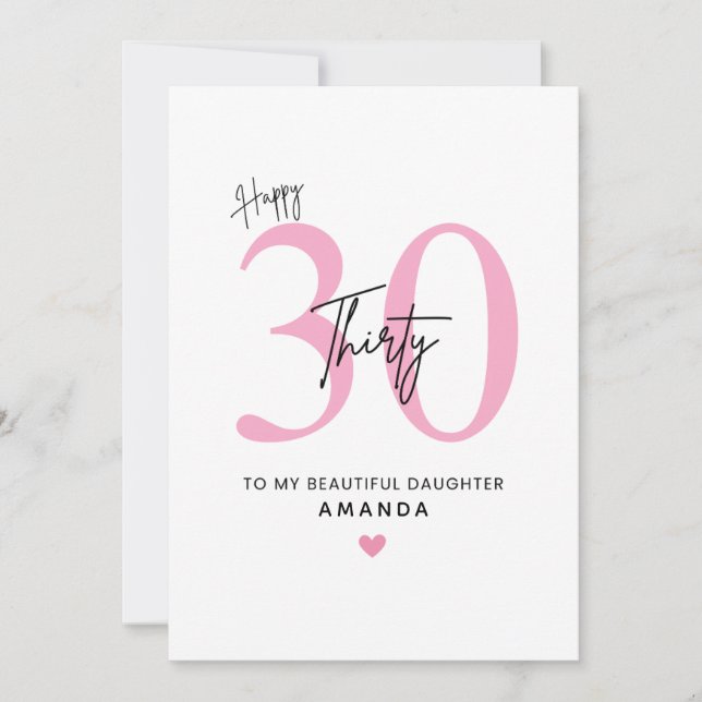 Cartão Personalized Simple Daughter 30th Birthday Card (Frente)