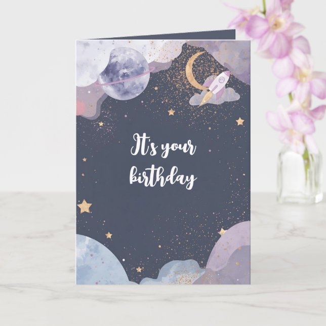 Cartão Personalized Space Theme Birthday Card (Orquídea)