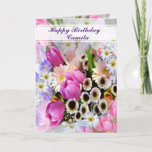 Cartão Personalized Spring Flower Bouquet Happy Birthday