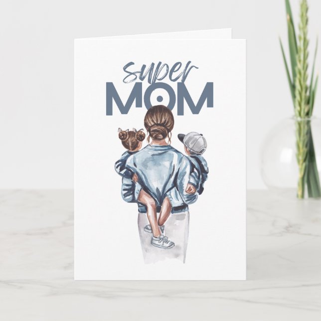 Cartão Personalized Super Mom with Son and Daughter Gift (Frente)