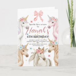 Cartão Personalized Unicorn Birthday Invitation Custom 