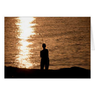Cartão Pesca ao pôr do sol