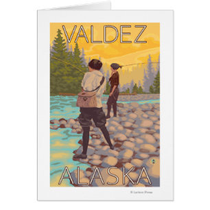 Cartão Pesca com mosca das mulheres - Valdez, Alaska