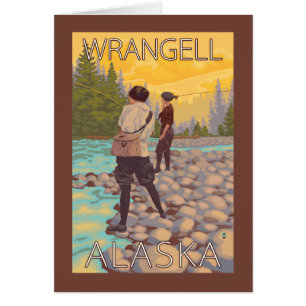 Cartão Pesca com mosca das mulheres - Wrangell, Alaska