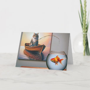 Cartão Pesca de Gato para um Aniversário de Peixe Goldfis