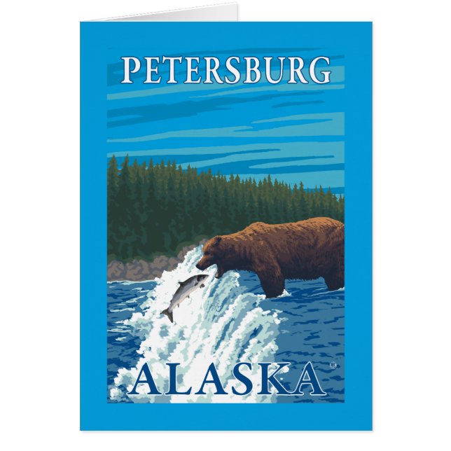Cartão Pesca do Urso em Petersburgo, Alasca (Frente)