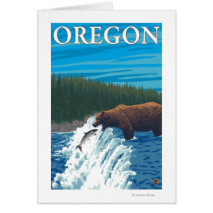 Cartão Pesca do urso no poster das viagens vintage do rio