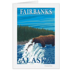 Cartão Pesca do Urso no Rio - Fairbanks, Alaska