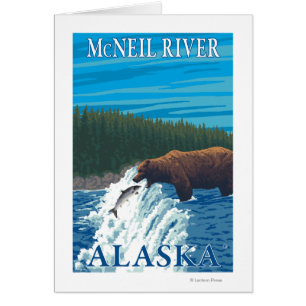 Cartão Pesca do urso no rio - rio de McNeil, Alaska
