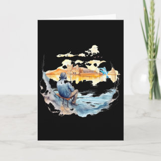 Cartão Pescador em cidade europeia relaxando arte de pesc