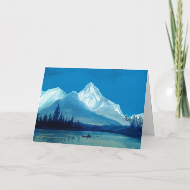 Cartão Pescador num Dia de os pais de lago de montanha (Frente)