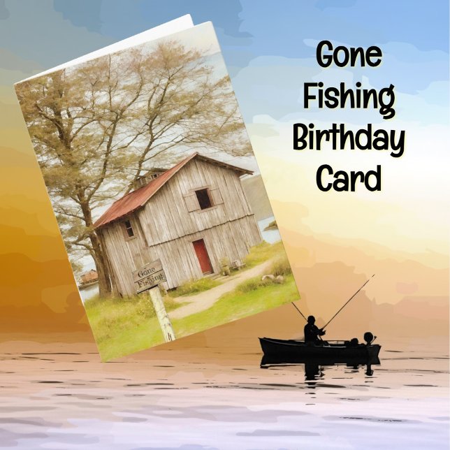 Cartão Pescador pescador pescador pescador Cabina de Aniv (Fishing Shack Gone Fishing Fisherman Birthday Card.)