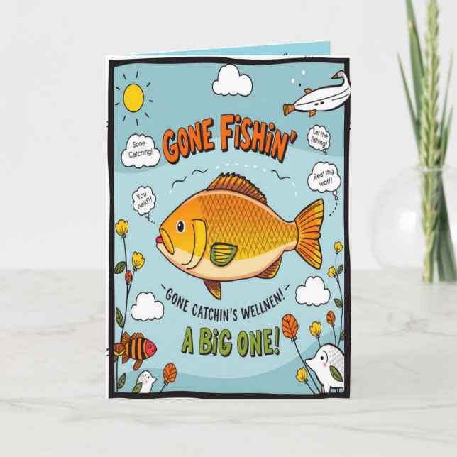 Cartão Pescando Desejos de Aniversário  (Frente)
