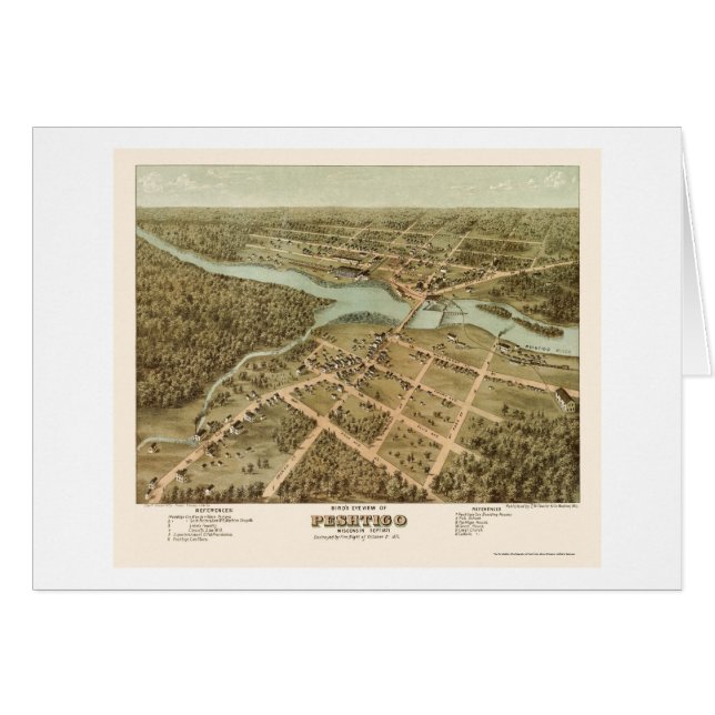 Cartão Peshtigo, mapa panorâmico dos WI - 1871 (Frente Horizontal)