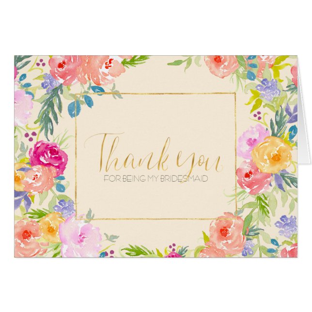 Cartão Pêssego bonito Pink Watercolor (Frente Horizontal)