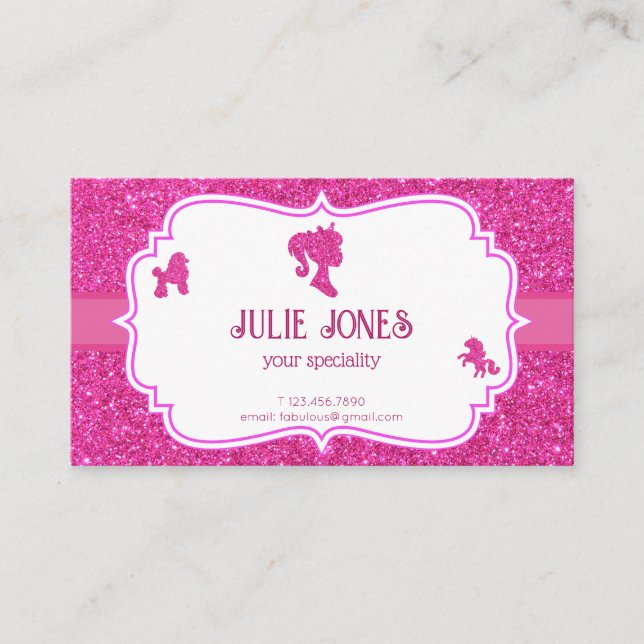 Cartão pessoal de brilho de Rico cor-de-rosa (Frente)