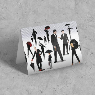 Cartão Pessoas Com Guarda-chuvas