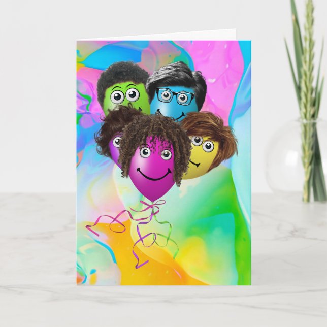 Cartão Pessoas engraçadas Balões de Aniversário do Grupo (Frente)