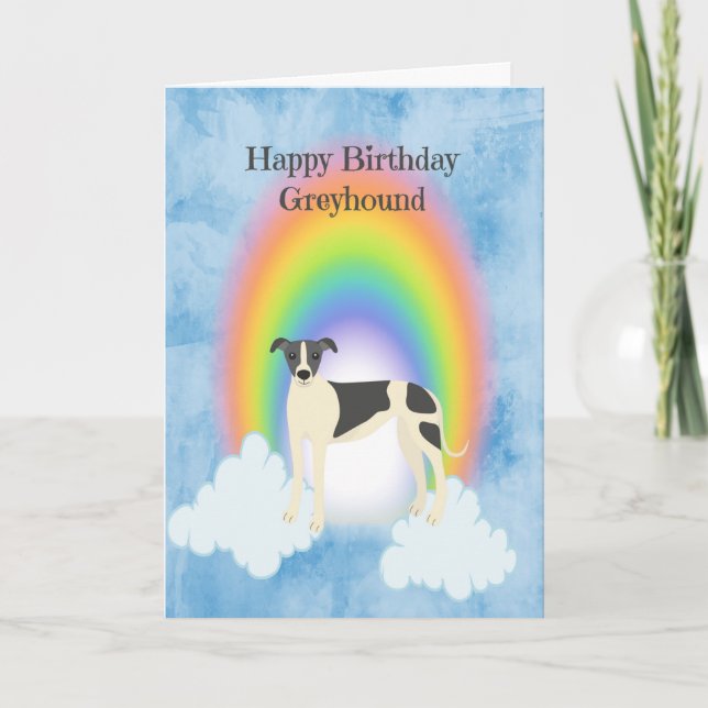 Cartão Pet Birthday Card para um Greyhound com Rainbow (Frente)