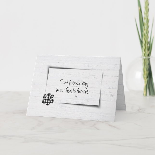 Cartão Pet Loss Sympathy Gingham Pawprint (Frente)