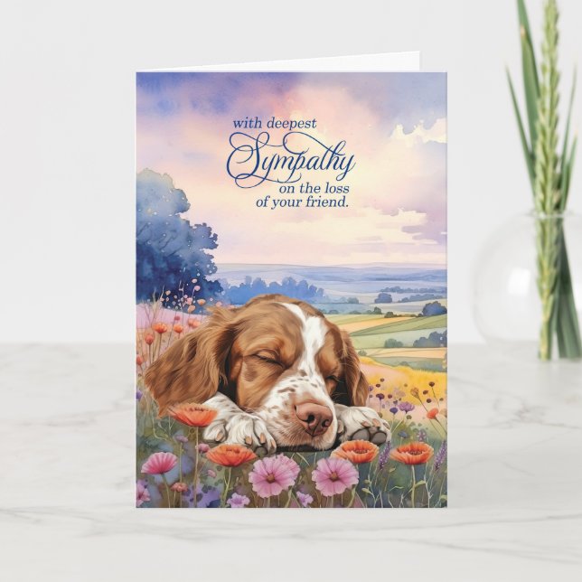 Cartão Pet Sympathy Brittany Spaniel Dog Wildflowers (Frente)