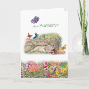 Cartão Pet sympathy, Cat in Garden, Custom Message