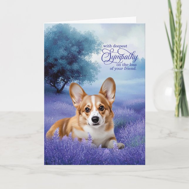 Cartão Pet Sympathy Pembroke Welsh Corgi Dog Lavender (Frente)