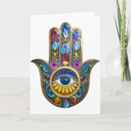 Cartão Pétalas Coloridas Folhas Hamsa Safira Terceiro Olh