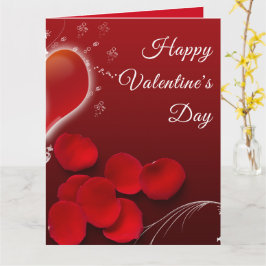 Cartão Pétalas de Rosa Vermelha Coração Brilhante Românti