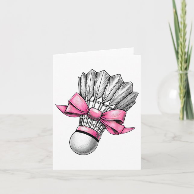 Cartão Peteca de Badminton com Laço de Coquete Rosa Mãe M (Frente)