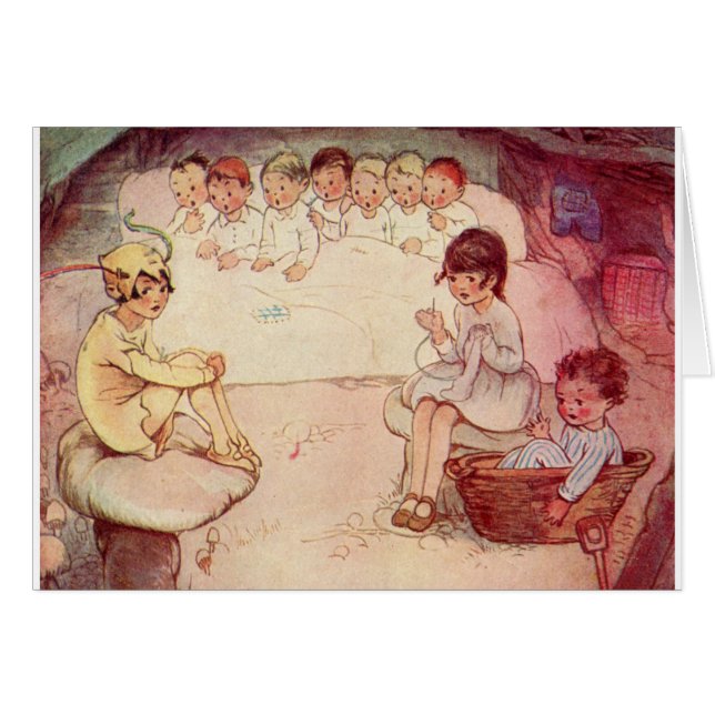 Cartão Peter Pan e Wendy subterrâneos com meninos (Frente Horizontal)
