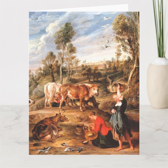 Cartão Peter Paul Rubens Leiteiras com Gado em uma Paisag (Frente)