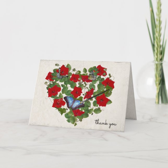 Cartão petúnia e coração de borboleta com pincel (Frente)