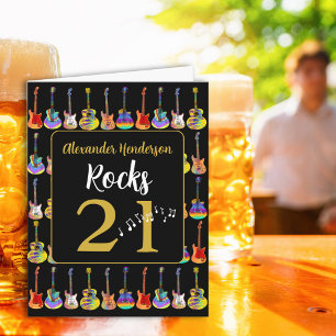 Cartão pGuitar Personalizado Aniversário de 21 anos Preto