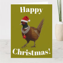 Pheasant looking festive Christmas card