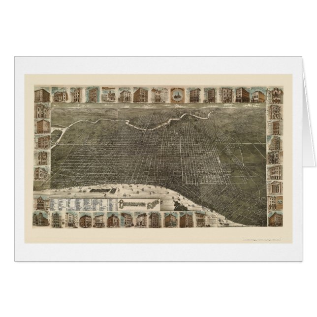 Cartão Philadelphfia, mapa panorâmico do PA - 1886 (Frente Horizontal)